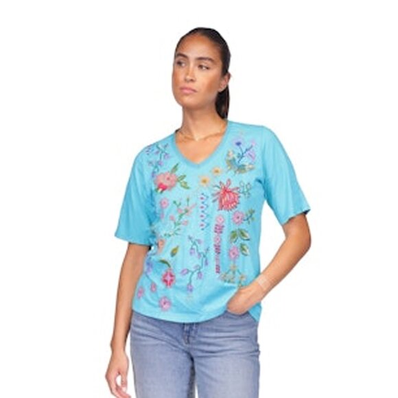 Johnny Was Maureen Trapunto 3/4 Tee Cotton Shirt Floral Embroidery Top Black NEW - Picture 13 of 13